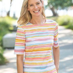 NEW Appleseed's Women's Plus Watercolor Stripe Tee - PXL